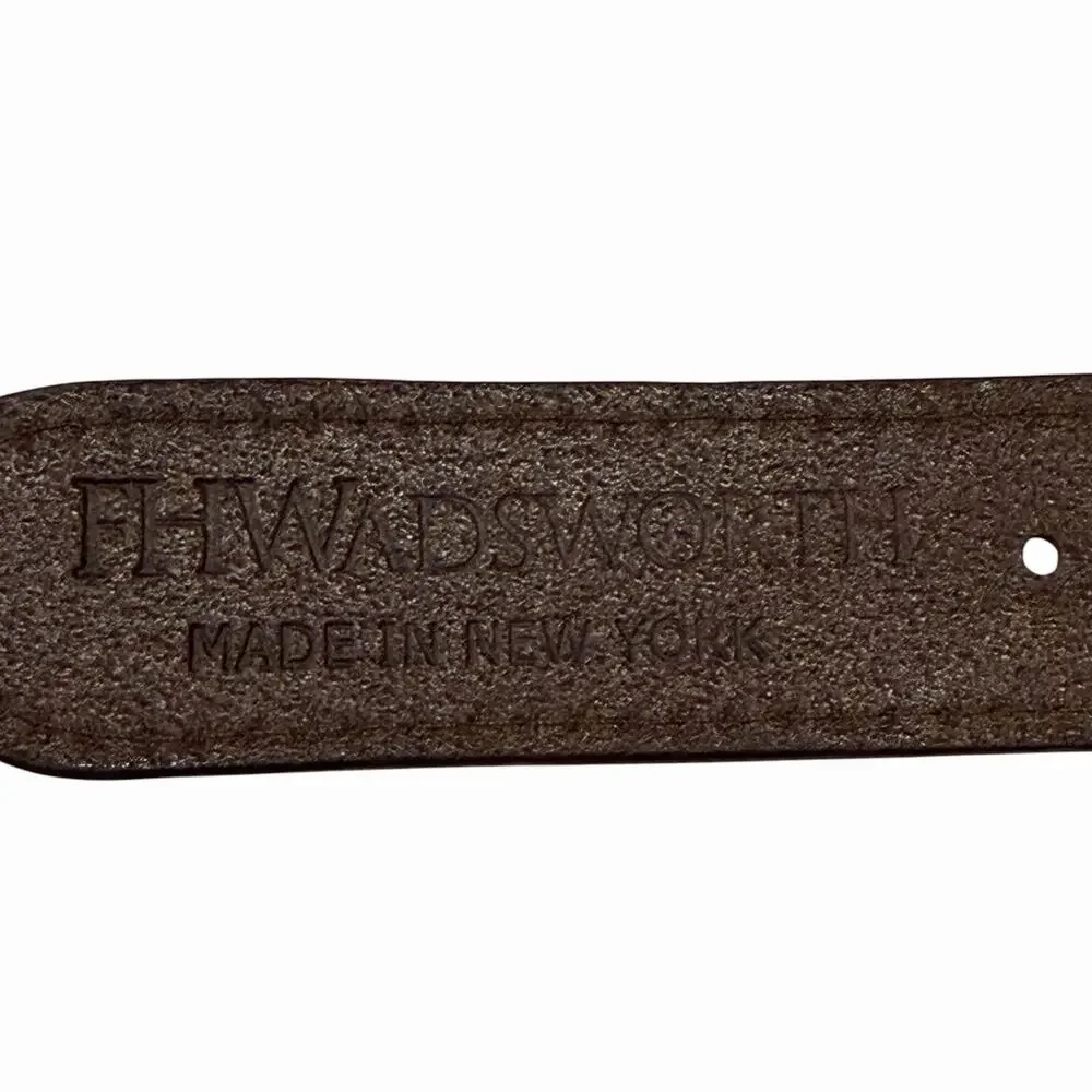 F.H. Wadsworth NYC Brown Leather Brass Belt Wool Tartan Plaid Green Yellow 38